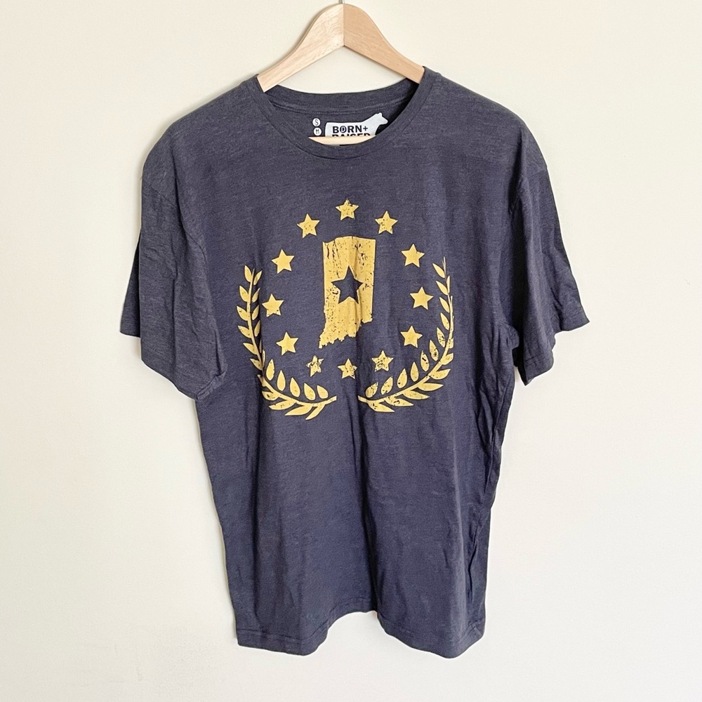 Born + Raised Indiana State Flag Graphic T Shirt Adult size Large NWOT